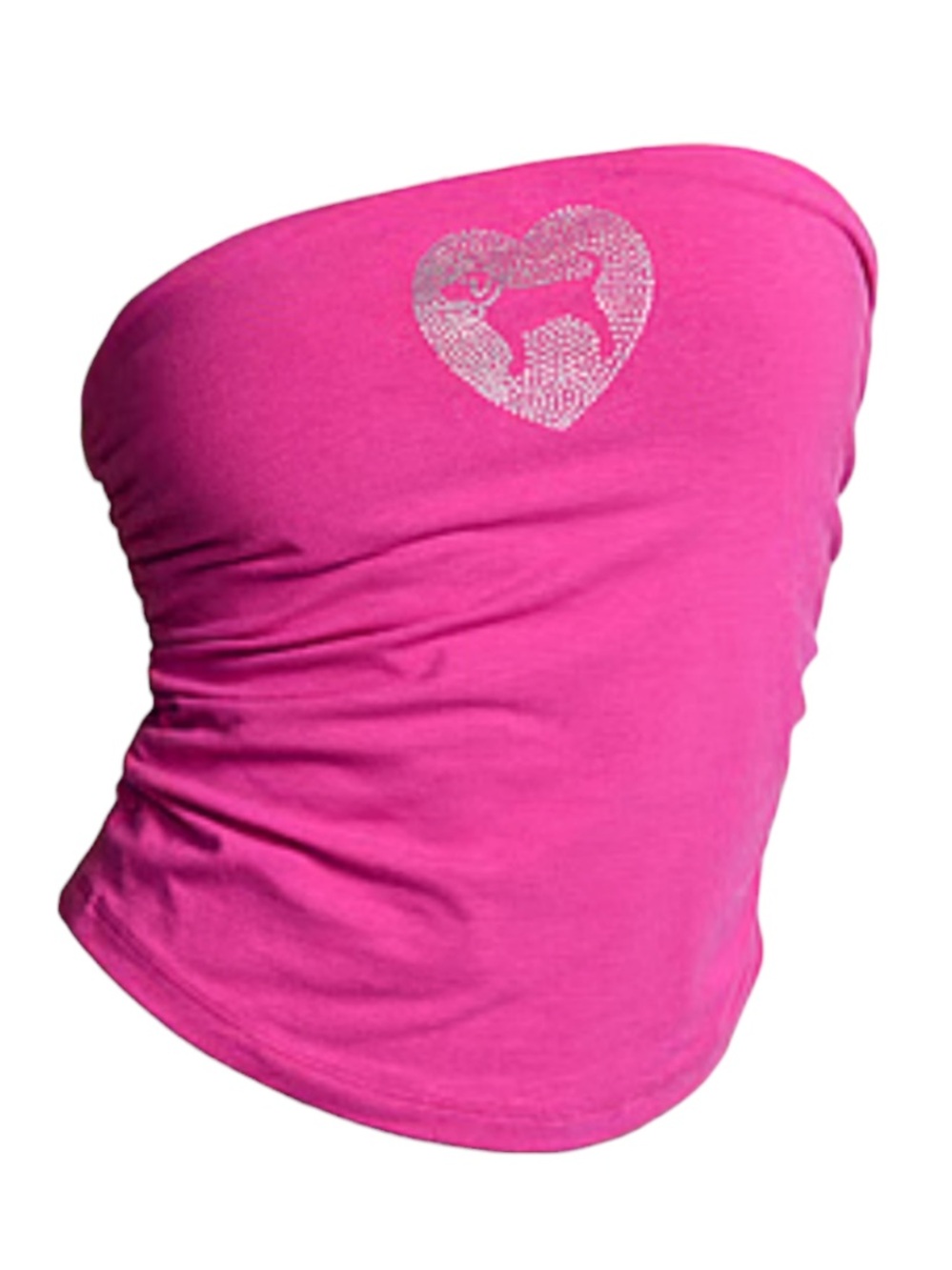 Victoria’s Secret PINK Hot Pink Strapless Cotton Tube Top Heart Dog Rhinestone